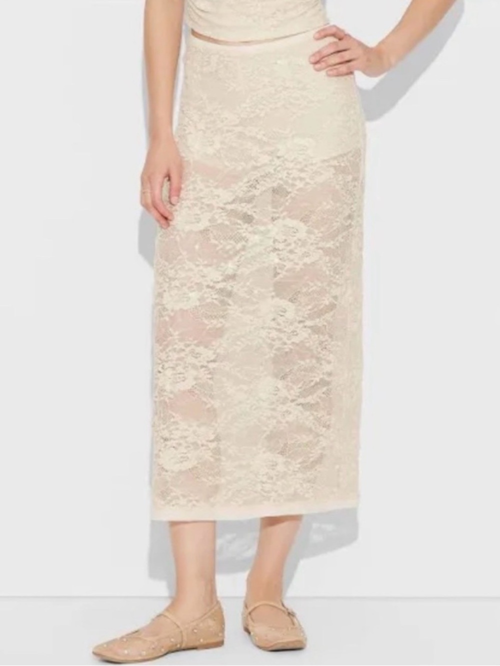 Boho Wild fable Cream Lace Midi Skirt